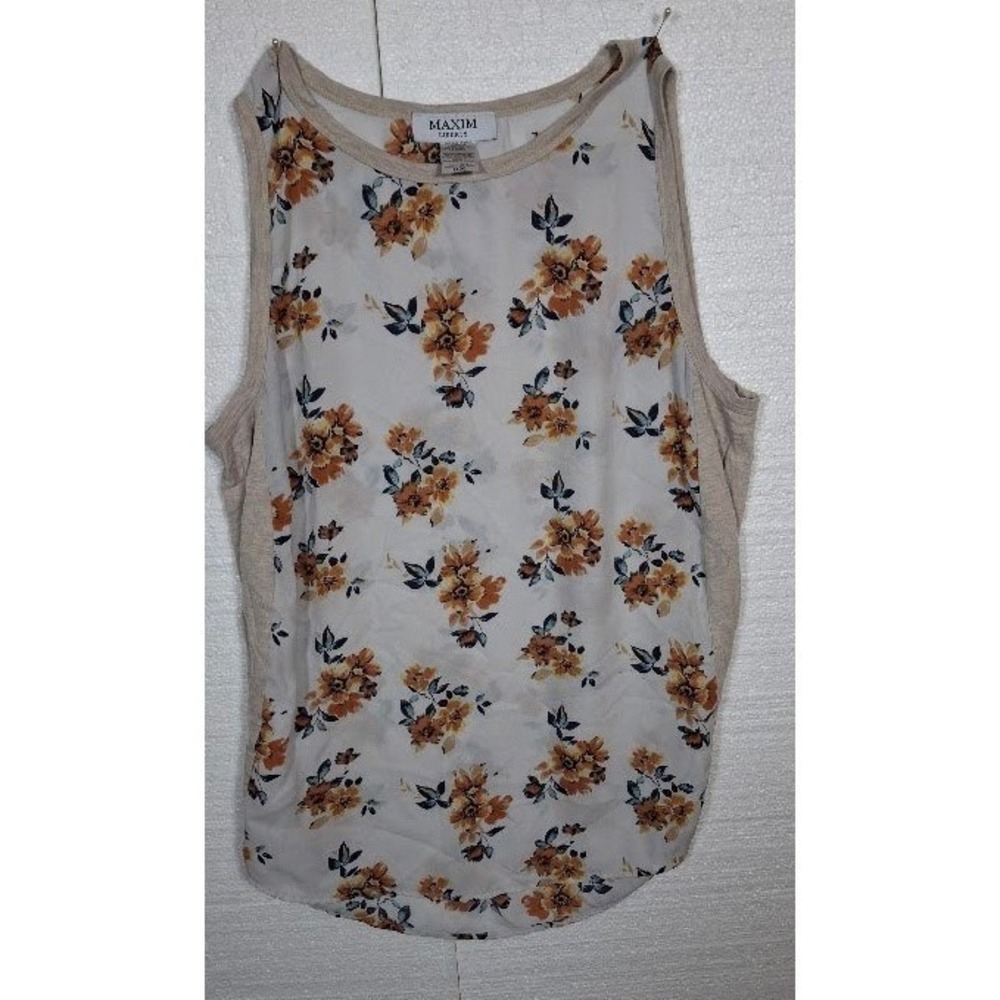 Maxim Liberty Womens Plus 0X Floral Mixed Media Sleeveless Tank Top Blouse